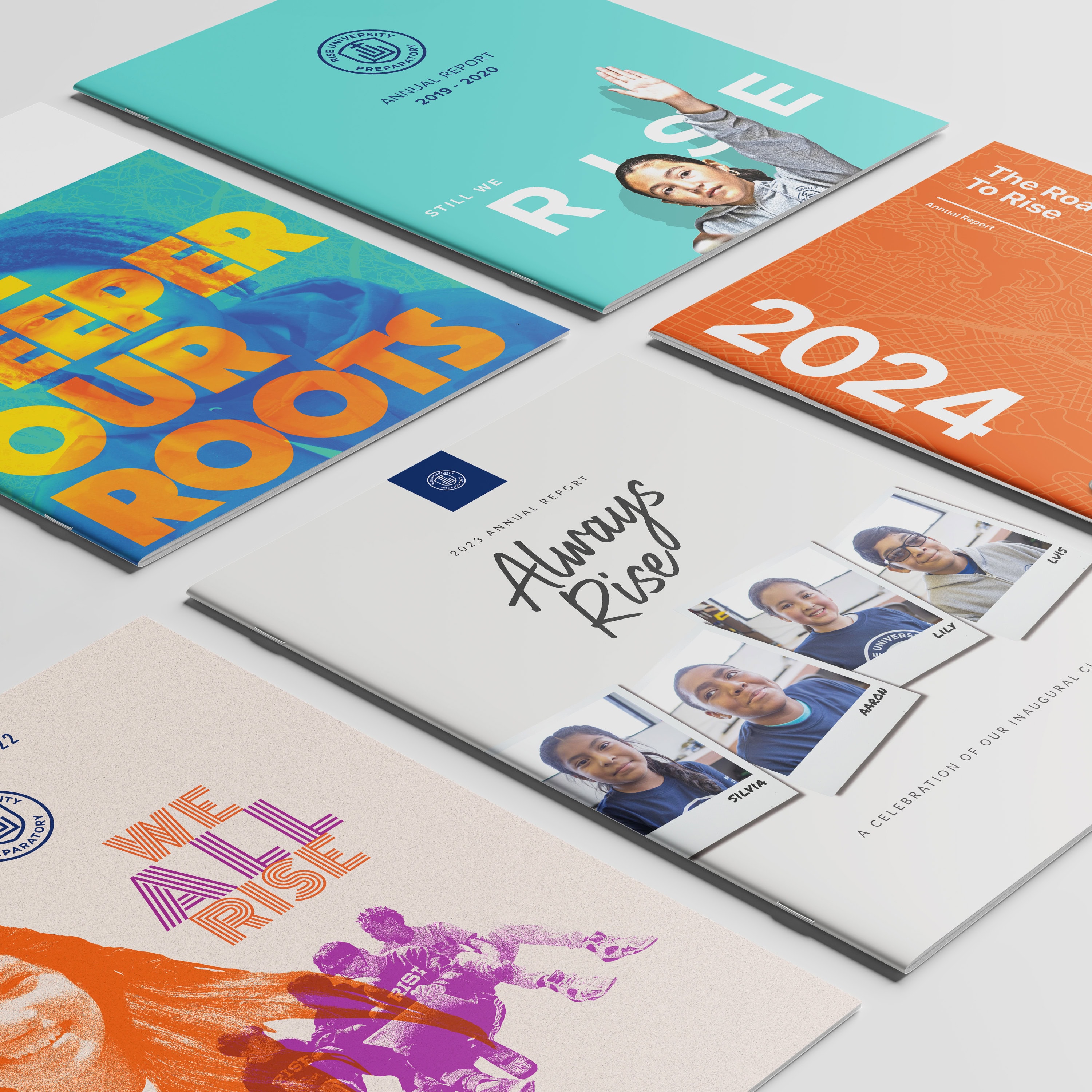 Rise University Preparatory annual reports covers designed by Dayspring Partners