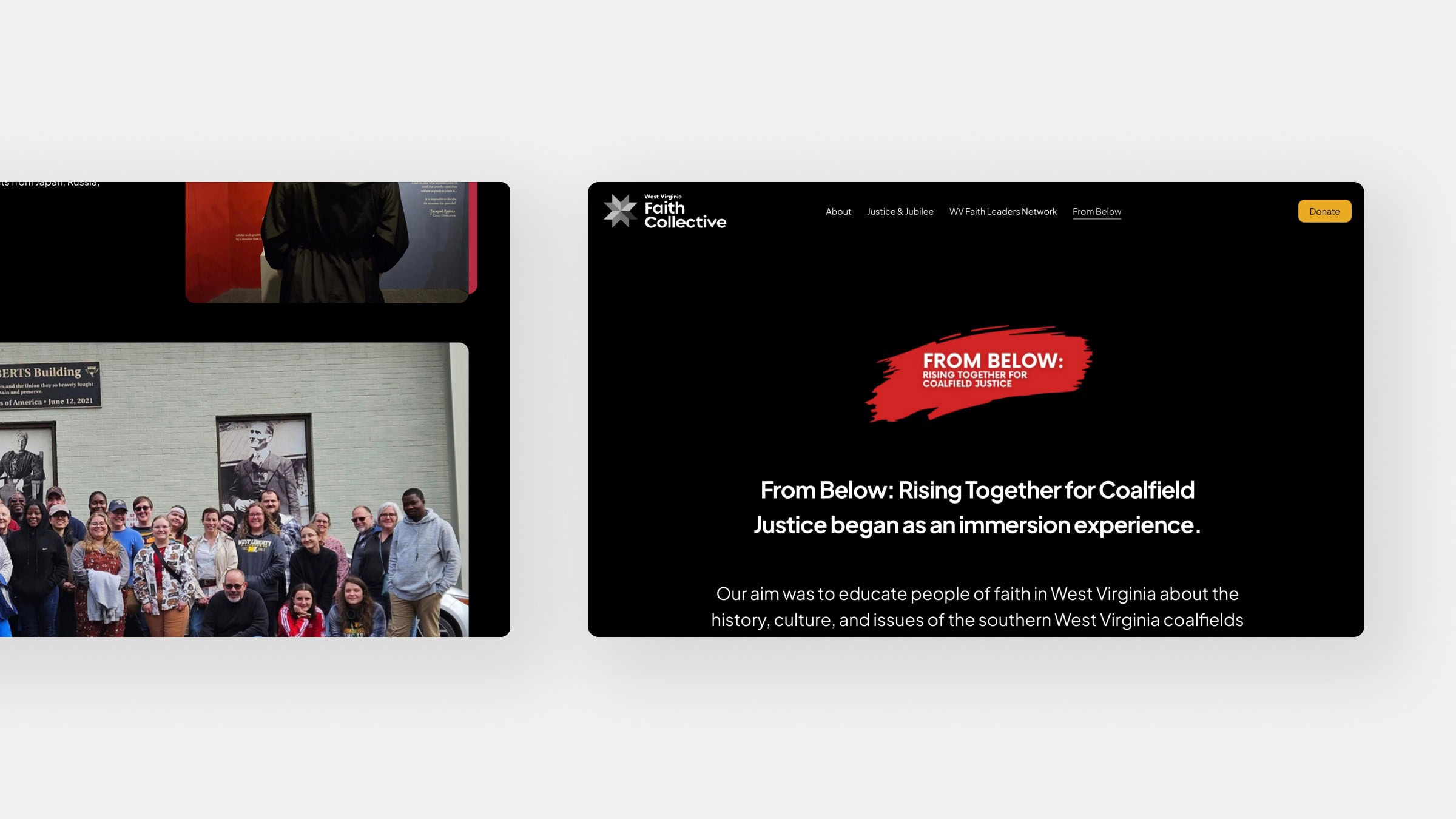 Dayspring web redesign project for WVFC showcasing their From Below Initiative