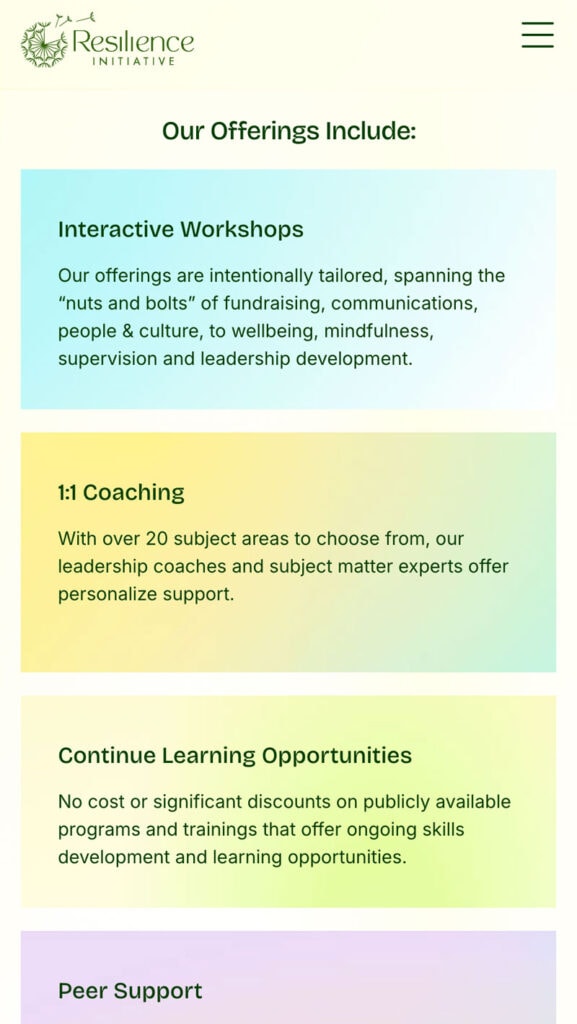 Resilience Initiative mobile responsive design