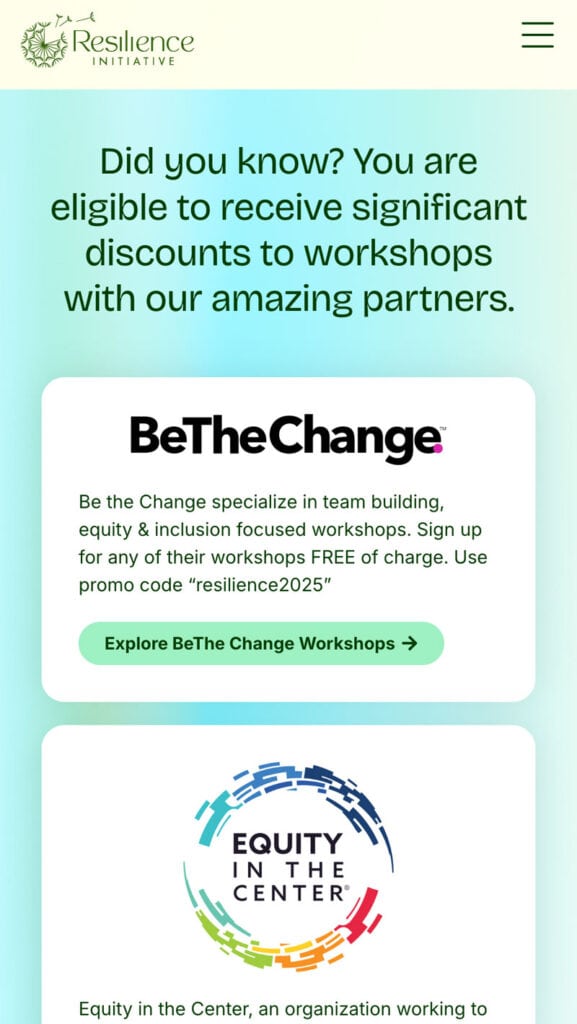 Resilience Initiative mobile responsive design