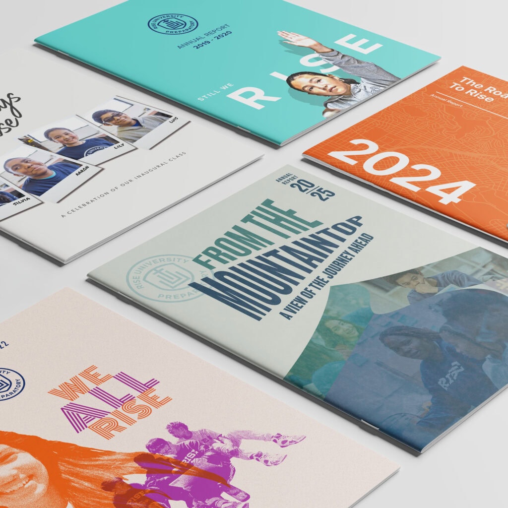 Rise University Preparatory annual reports covers designed by Dayspring Partners